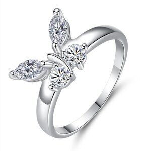 Sweet Refine Butterfly Crystal Simple Fashion Silver Rings for Women, MARR9173